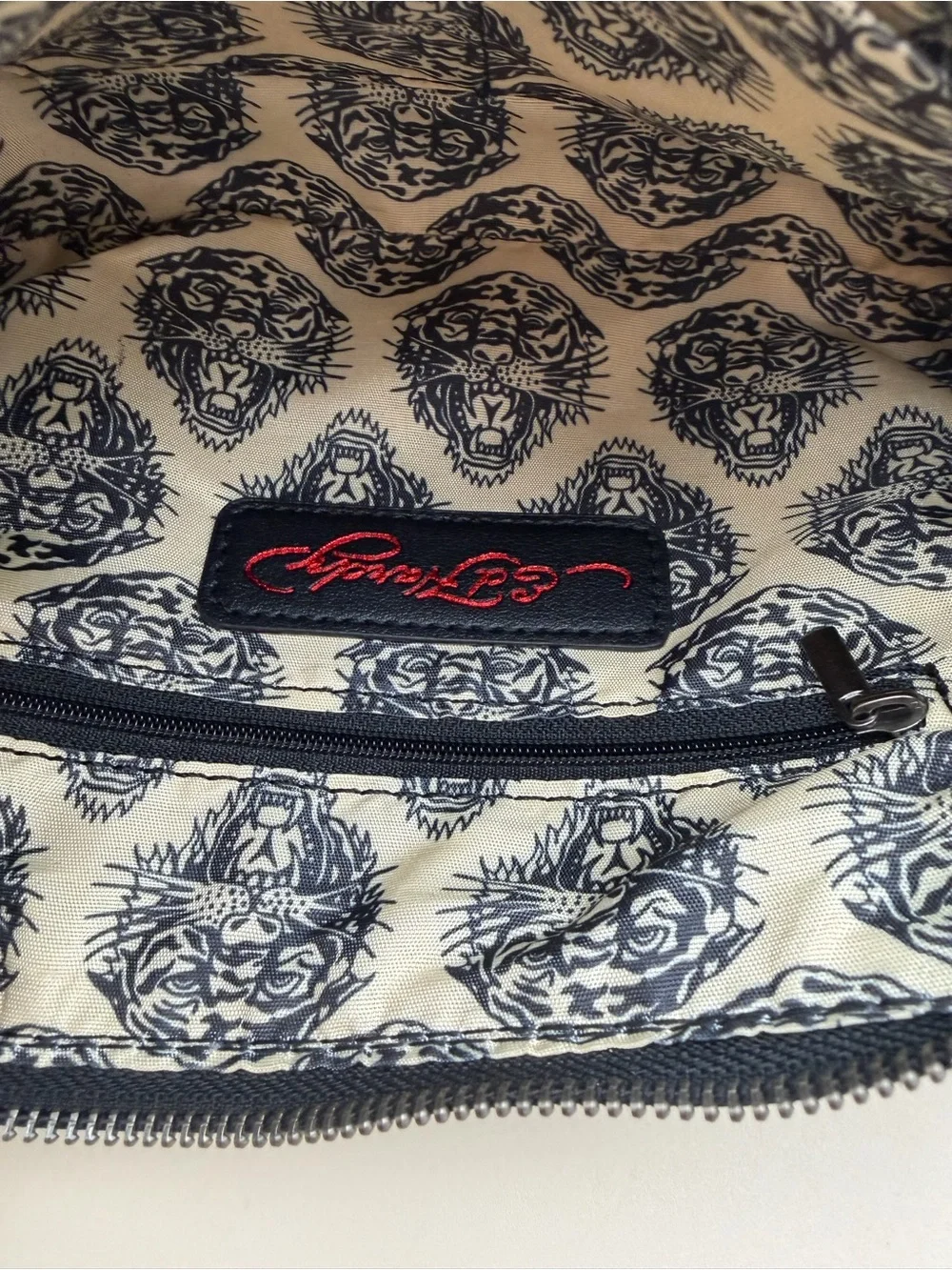 Ed Hardy Love Hearts Rhinestone Black Baguette Shoulder Bag Y2K Tattoo